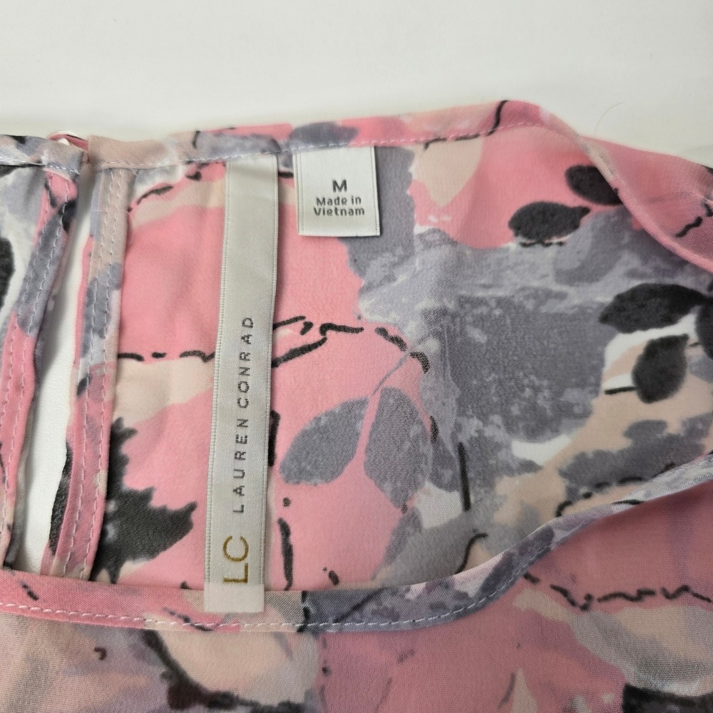 LC Lauren Conrad Pink Floral Chiffon Peasant Blouse Hi-Lo 3/4 Sleeve Womens Med - Picture 4 of 7